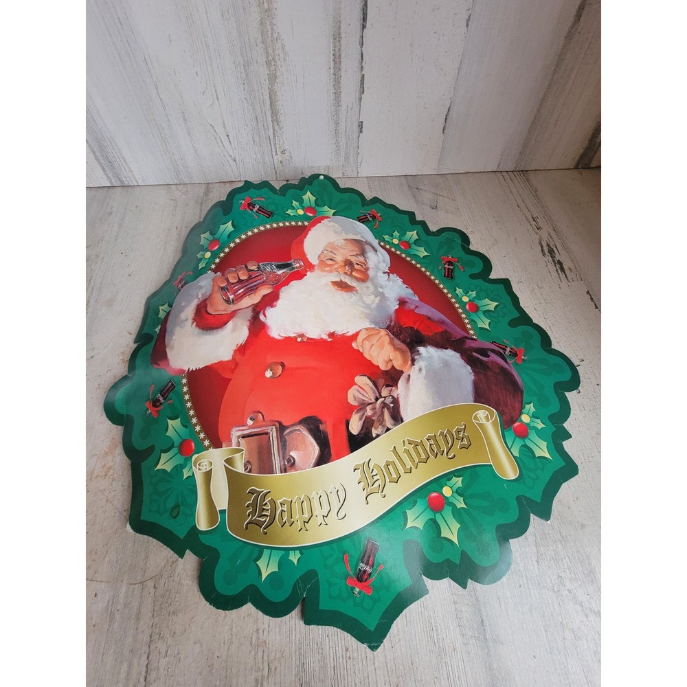 Vintage paper cardboard Coca-Cola Santa Claus hanging wall decor Xmas bottle